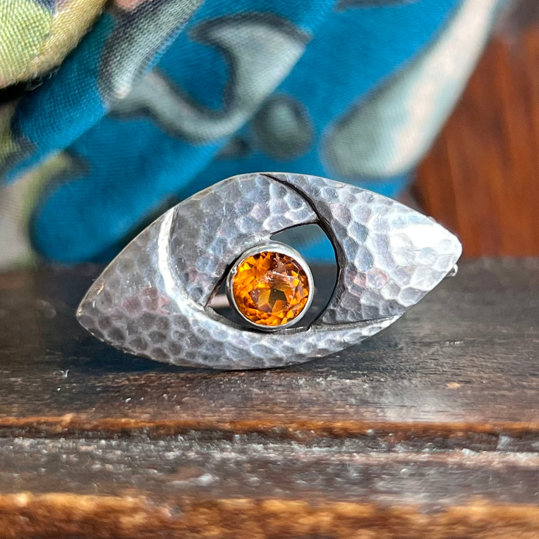 Edwardian Charles Horner Brooch Silver Hammered Citrine Chester 1907