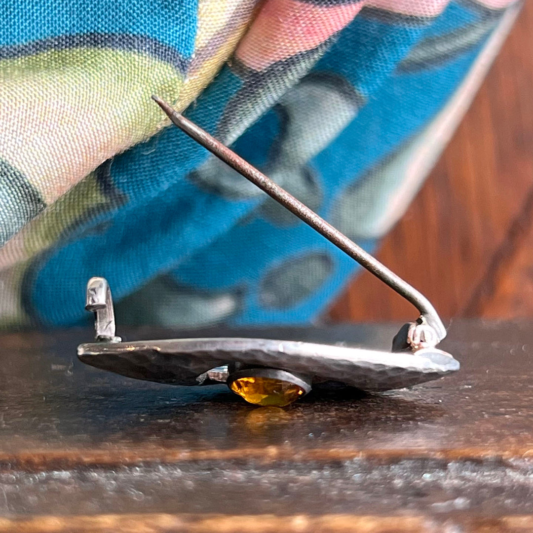 Edwardian Charles Horner Brooch Silver Hammered Citrine Chester 1907
