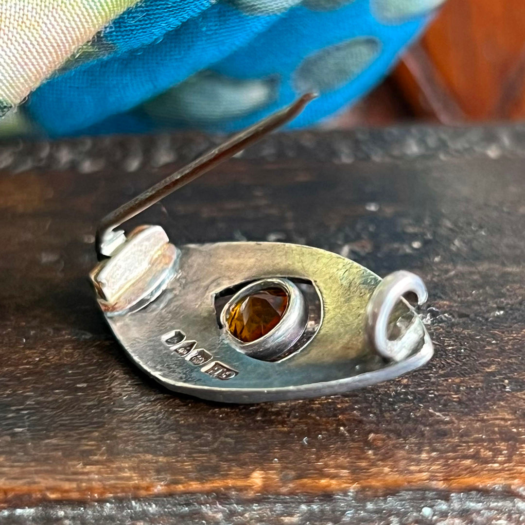Edwardian Charles Horner Brooch Silver Hammered Citrine Chester 1907
