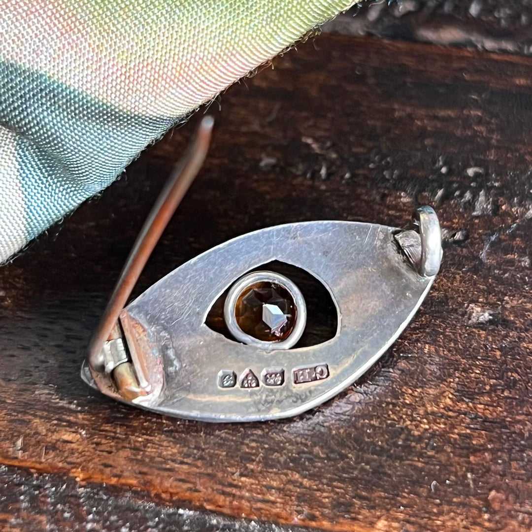 Edwardian Charles Horner Brooch Silver Hammered Citrine Chester 1907