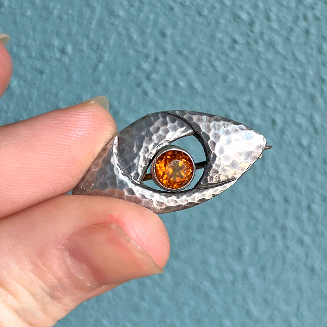 Edwardian Charles Horner Brooch Silver Hammered Citrine Chester 1907