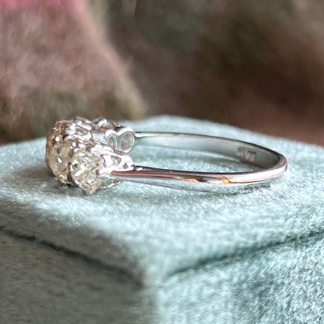 Edwardian Platinum Five Stone Diamond Ring with Cushion Cut Diamonds, c. 1910