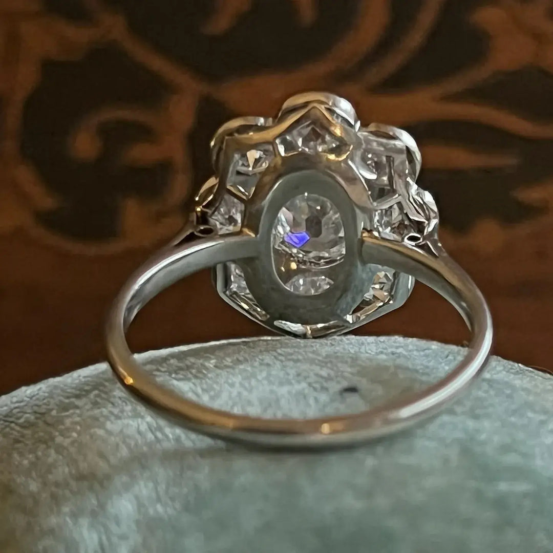 Edwardian Platinum Old European Cut Diamond Cluster Engagement Ring, c. 1915