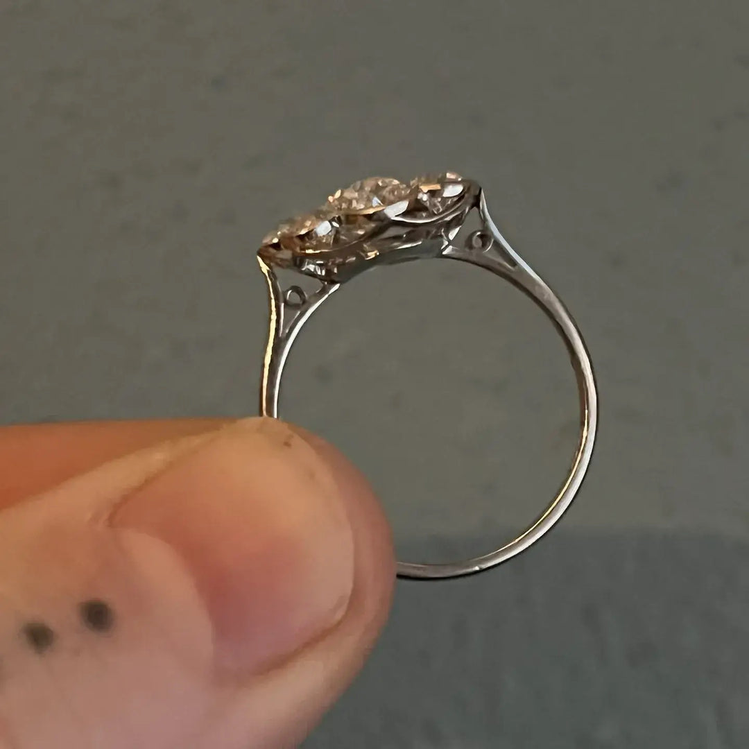 Edwardian Platinum Old European Cut Diamond Cluster Engagement Ring, c. 1915