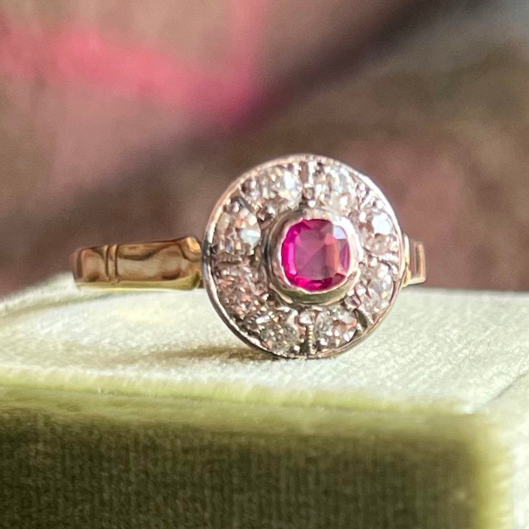 Edwardian Ruby and Diamond Cluster Ring c.1910