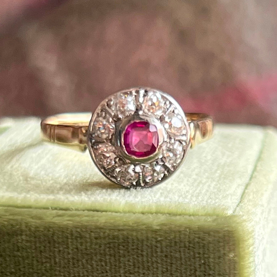 Edwardian Ruby and Diamond Cluster Ring c.1910