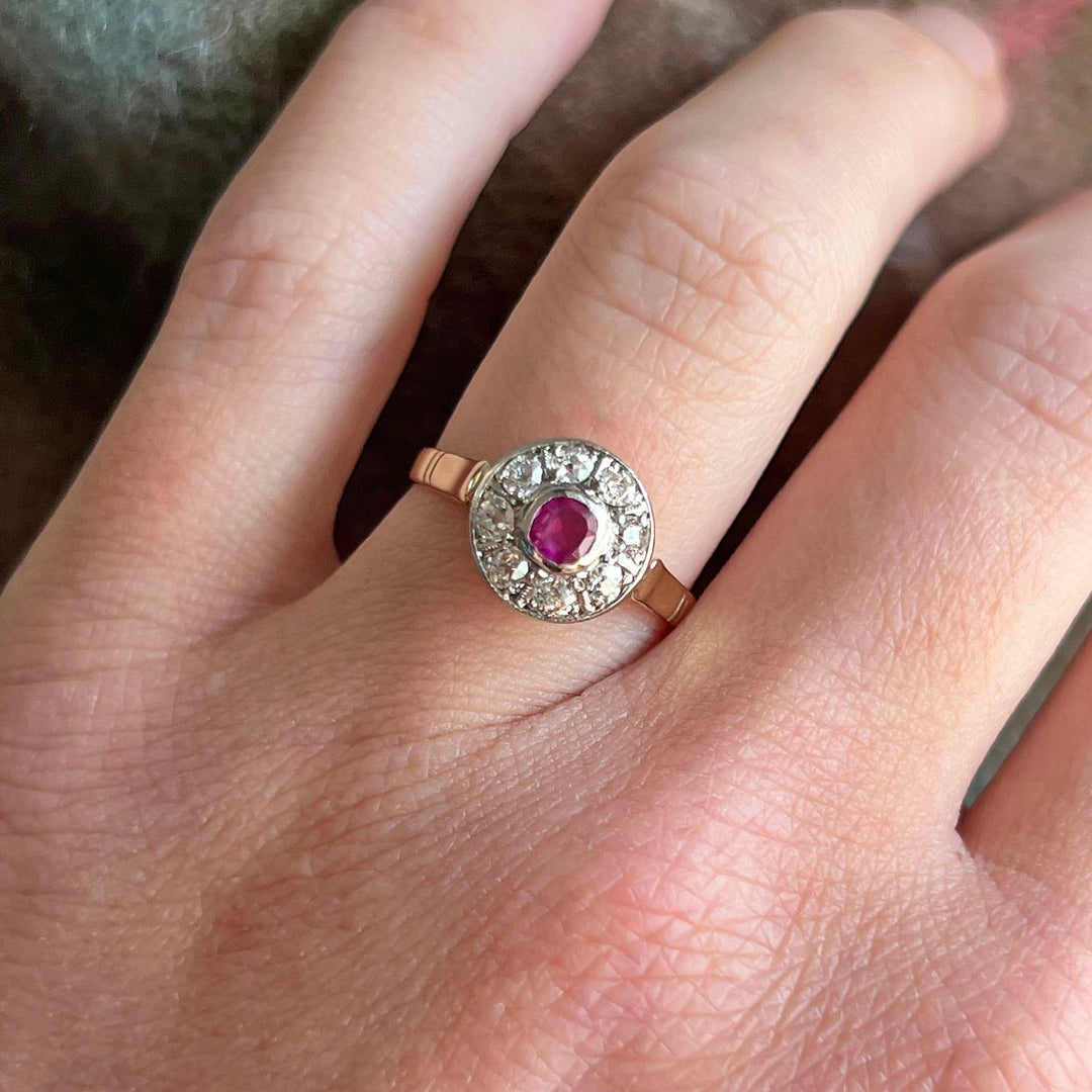 Edwardian Ruby and Diamond Cluster Ring c.1910