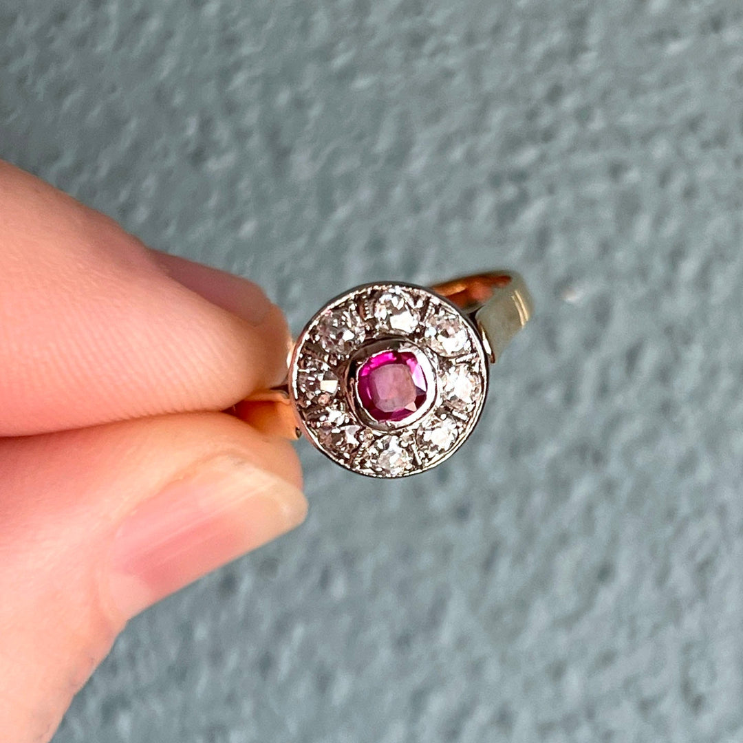 Edwardian Ruby and Diamond Cluster Ring c.1910