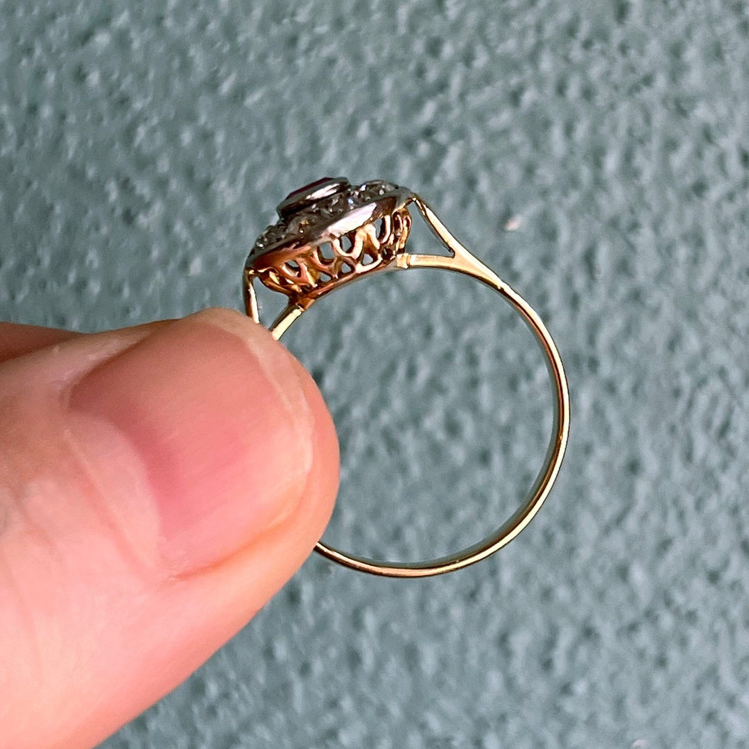 Edwardian Ruby and Diamond Cluster Ring c.1910