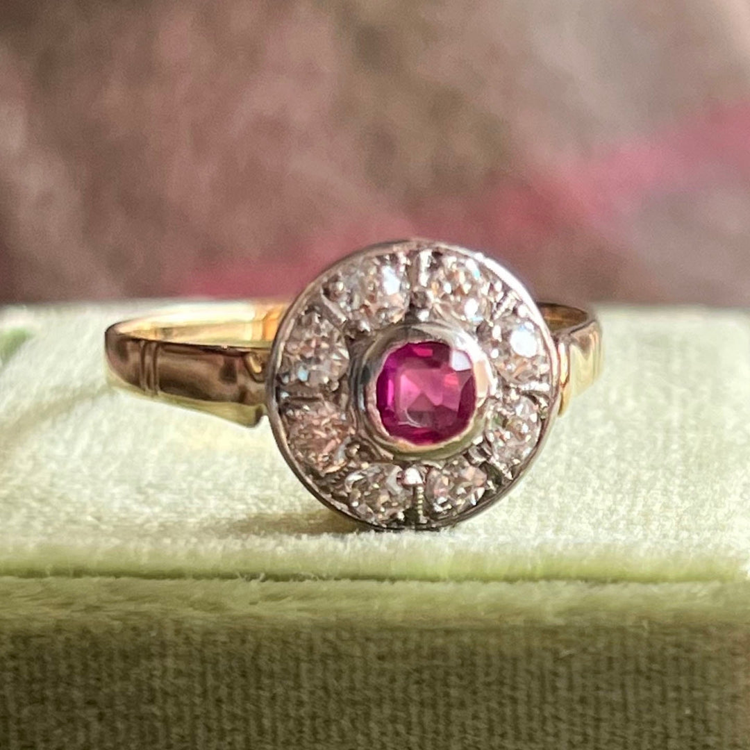 Edwardian Ruby and Diamond Cluster Ring c.1910