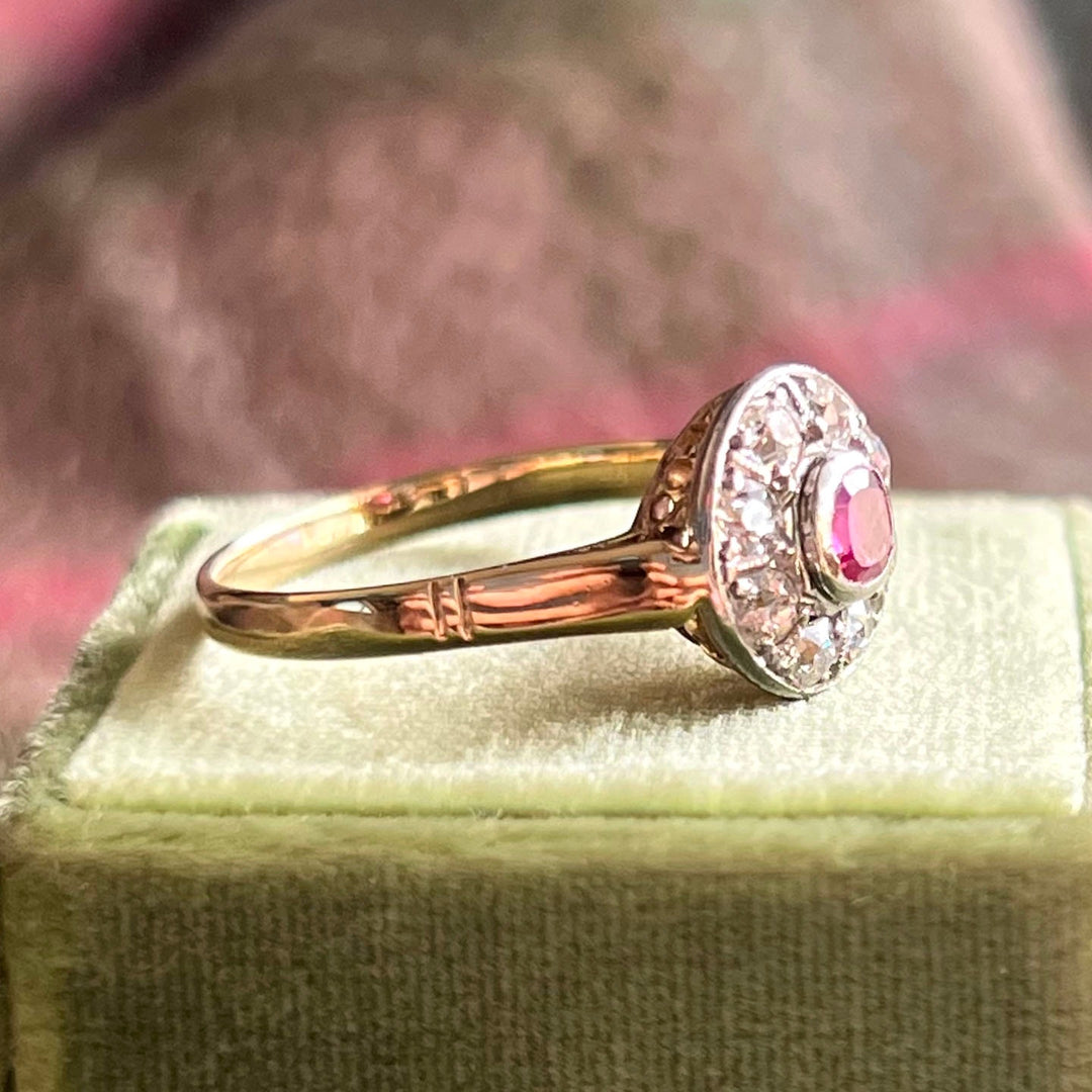 Edwardian Ruby and Diamond Cluster Ring c.1910