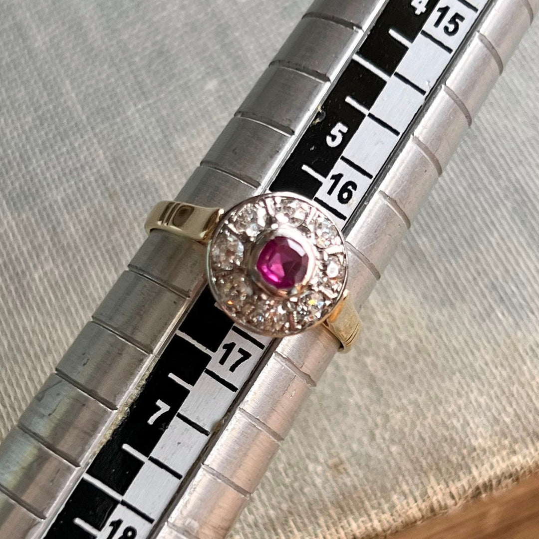 Edwardian Ruby and Diamond Cluster Ring c.1910