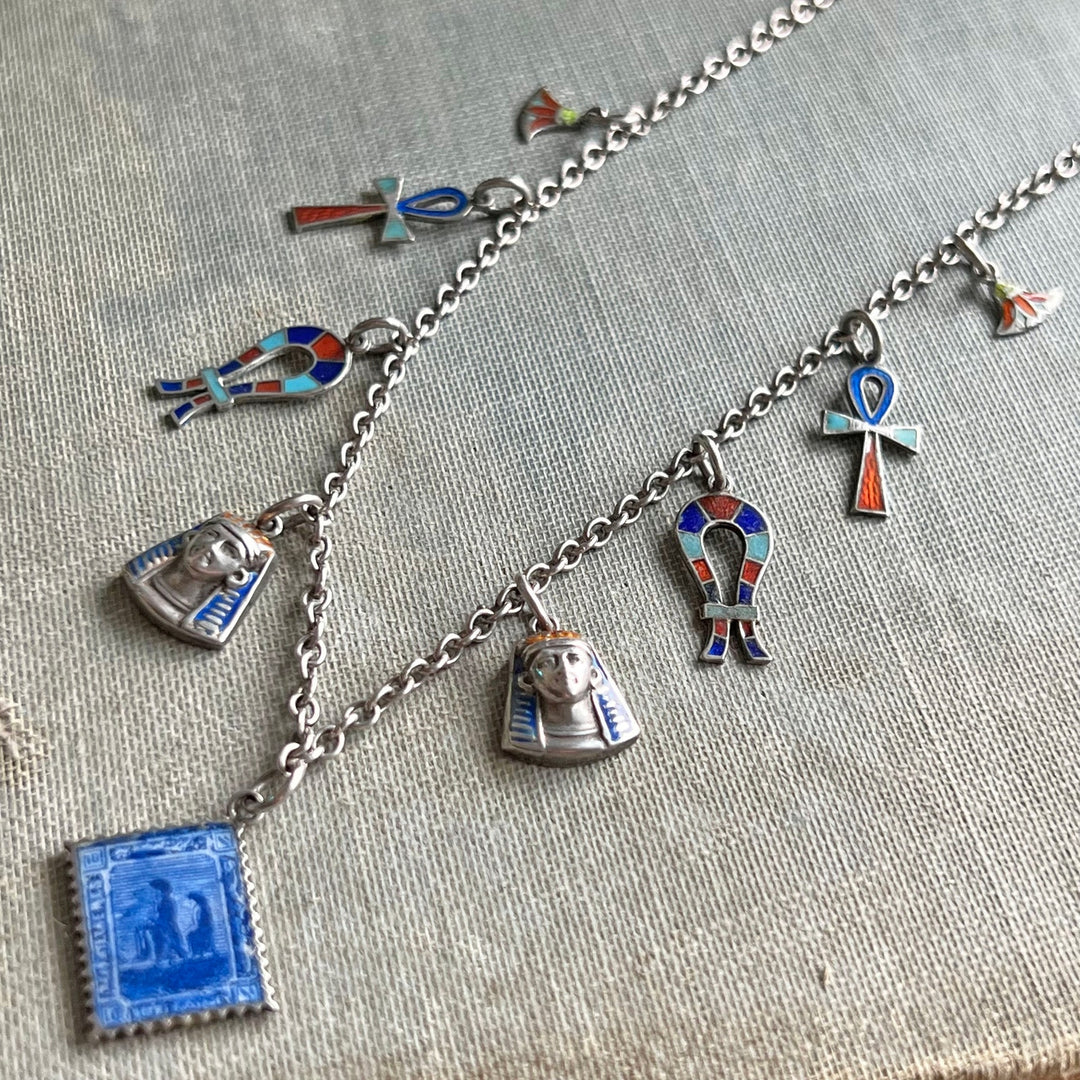 Close view of colorful enamel charms