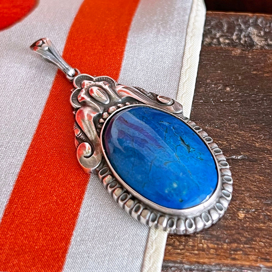 Elegant Art Deco Silver Swiss Lapis Pendant c.1920