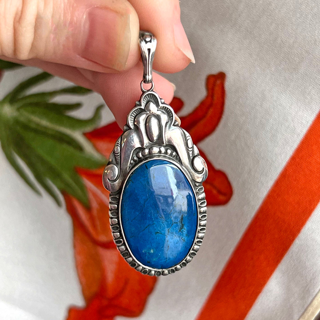 Elegant Art Deco Silver Swiss Lapis Pendant c.1920