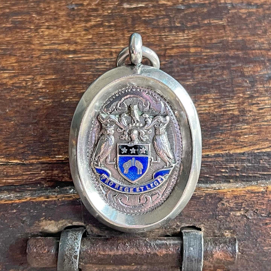 Vintage Silver Fob Pendant Leeds Coat of Arms "For King and the Law"
