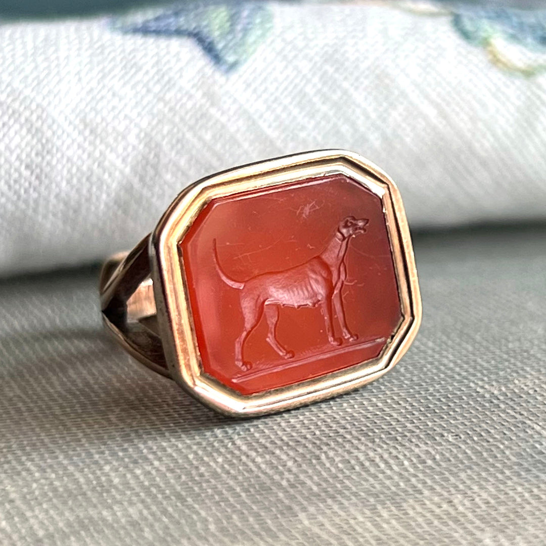 Victorian 9k Gold Carnelian Carved Dog Fob Pendant
