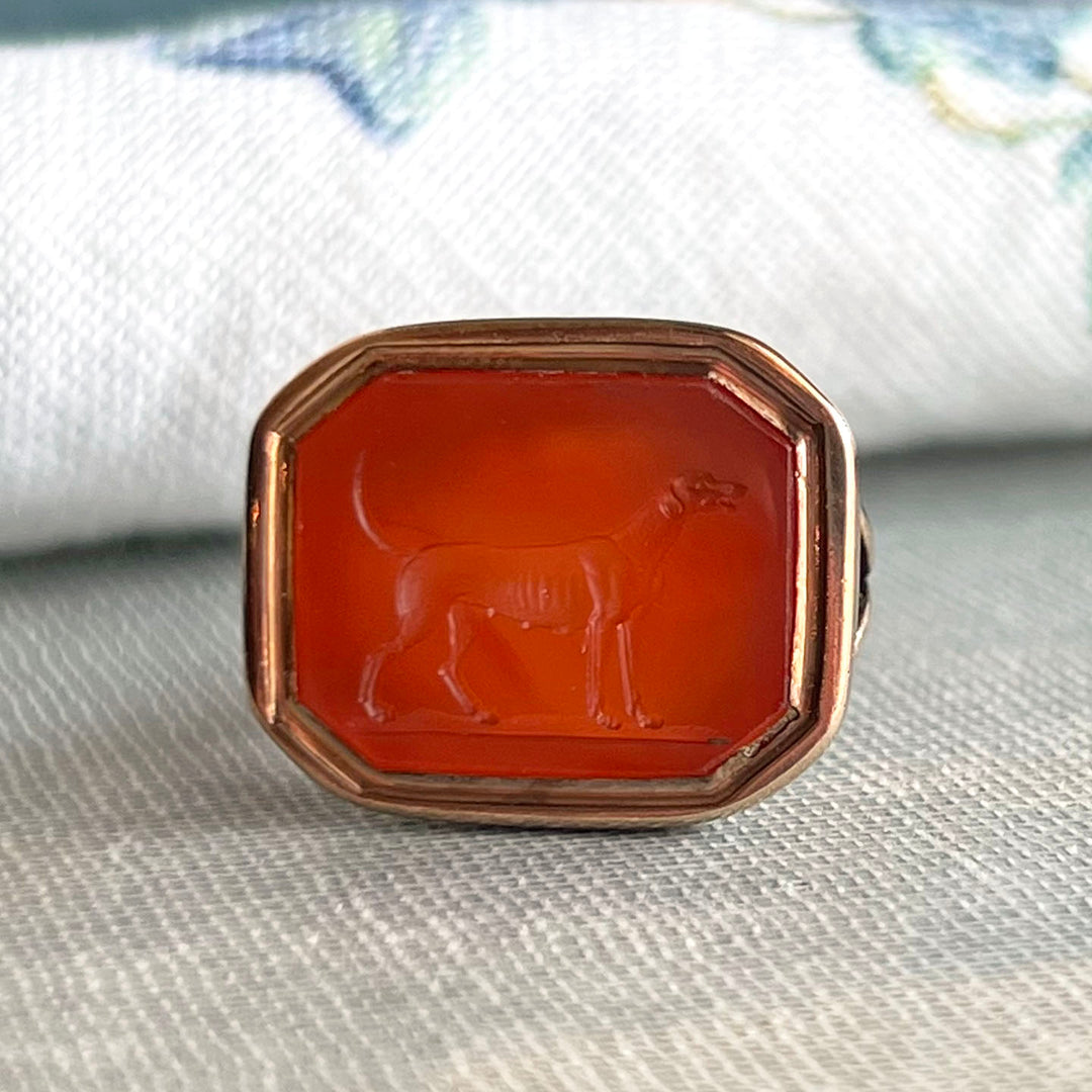 Victorian 9k Gold Carnelian Carved Dog Fob Pendant