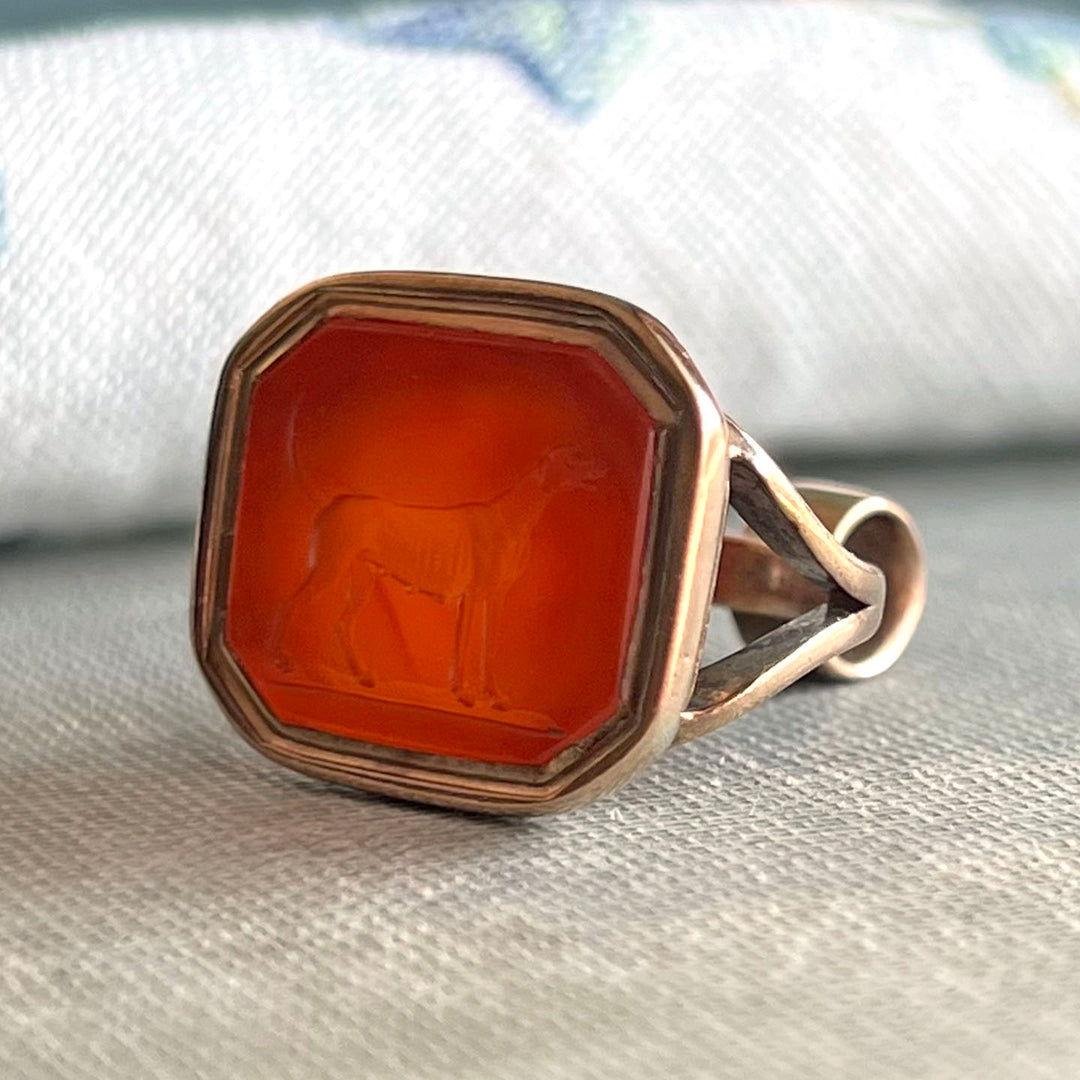 Victorian 9k Gold Carnelian Carved Dog Fob Pendant