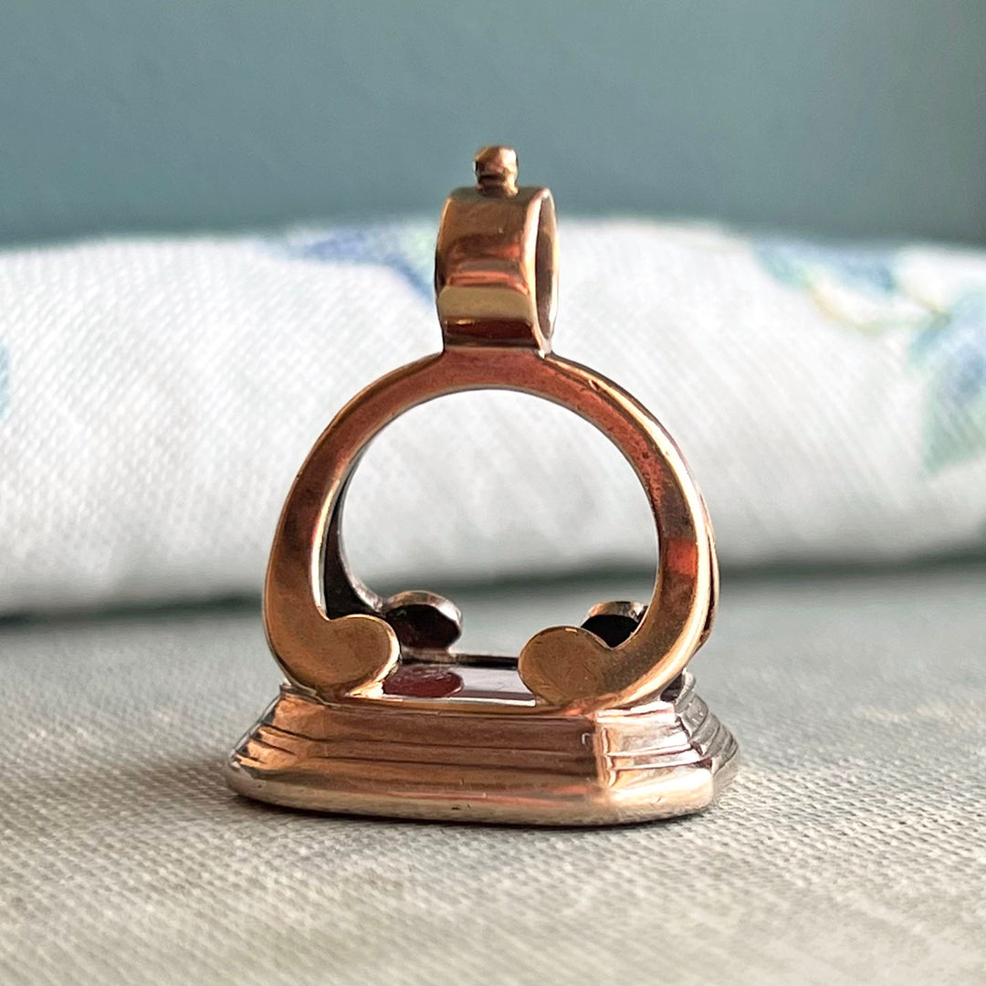 Victorian 9k Gold Carnelian Carved Dog Fob Pendant