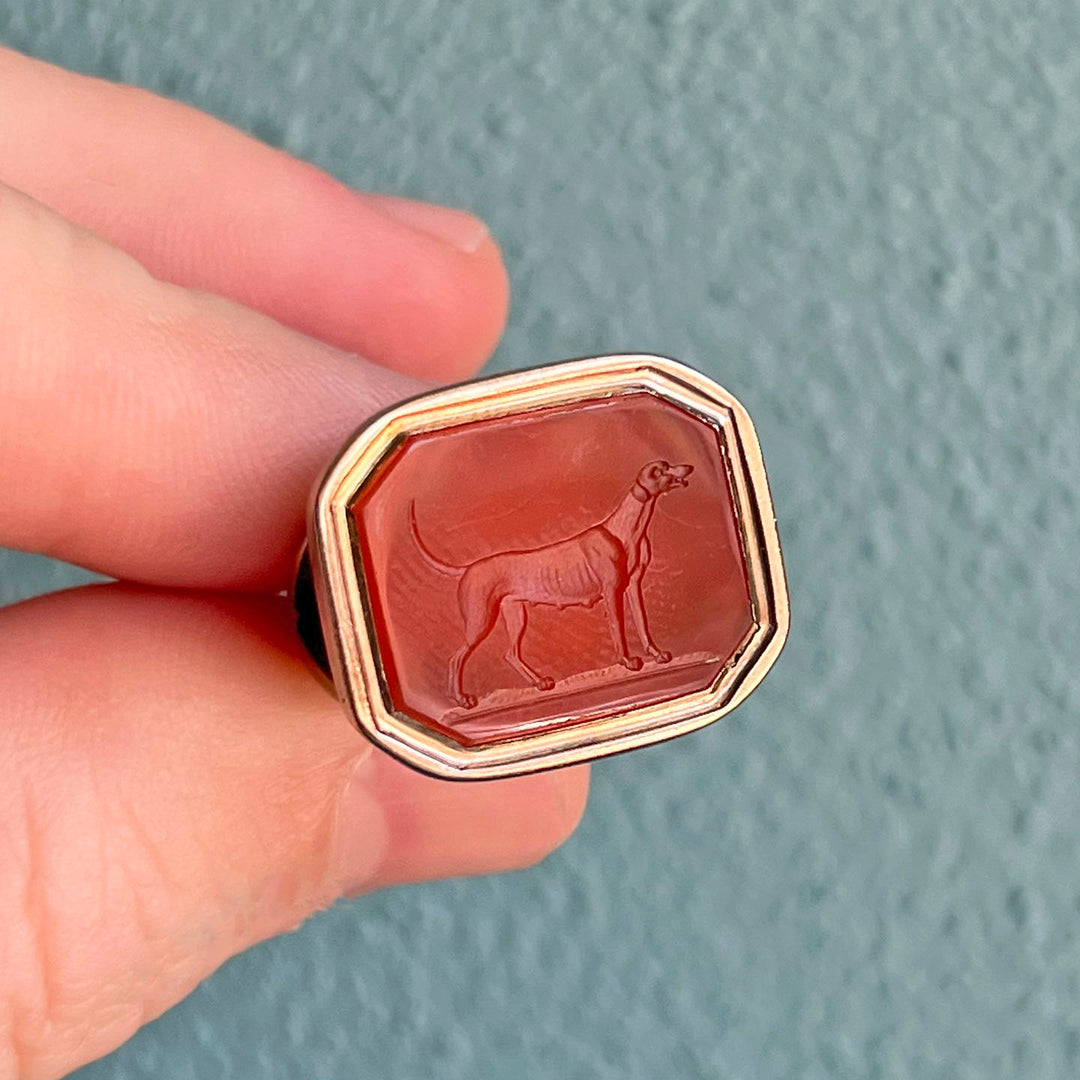 Victorian 9k Gold Carnelian Carved Dog Fob Pendant