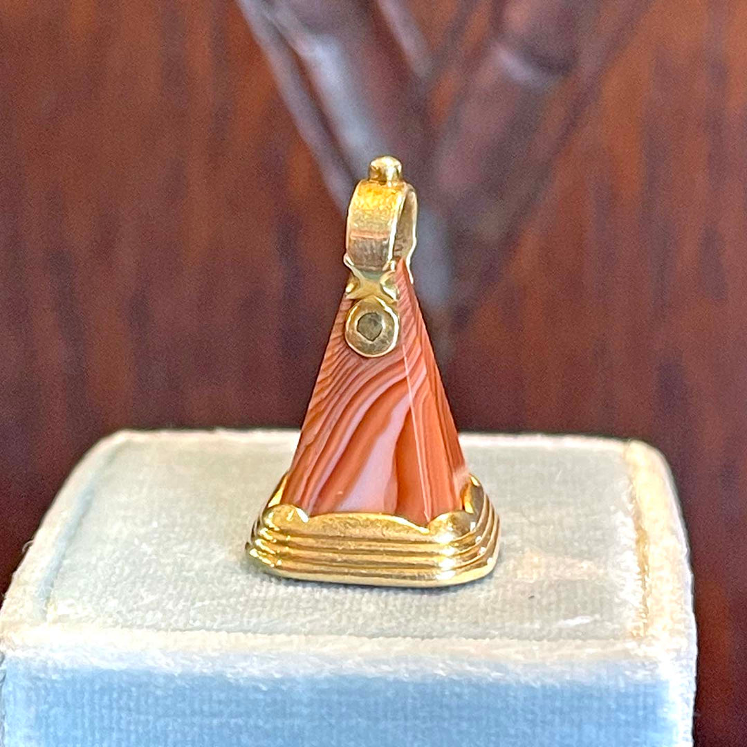 Antique Victorian Agate "Fanny" Fob Pendant 15k Gold