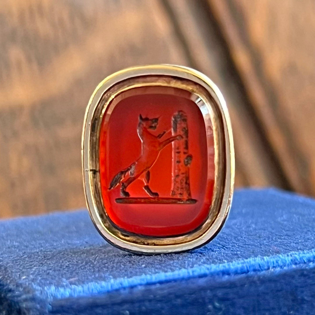 Antique Georgian Gold Carnelian Pendant Intaglio Fox Fob , c. 1810