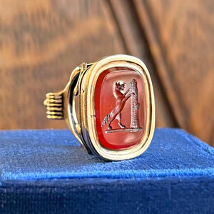Antique Georgian Gold Carnelian Pendant Intaglio Fox Fob , c. 1810