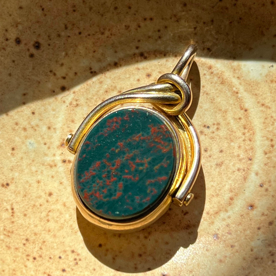 Antique Victorian Gold Knot Spinner Fob Pendant with Bloodstone and Carnelian, c. 1890