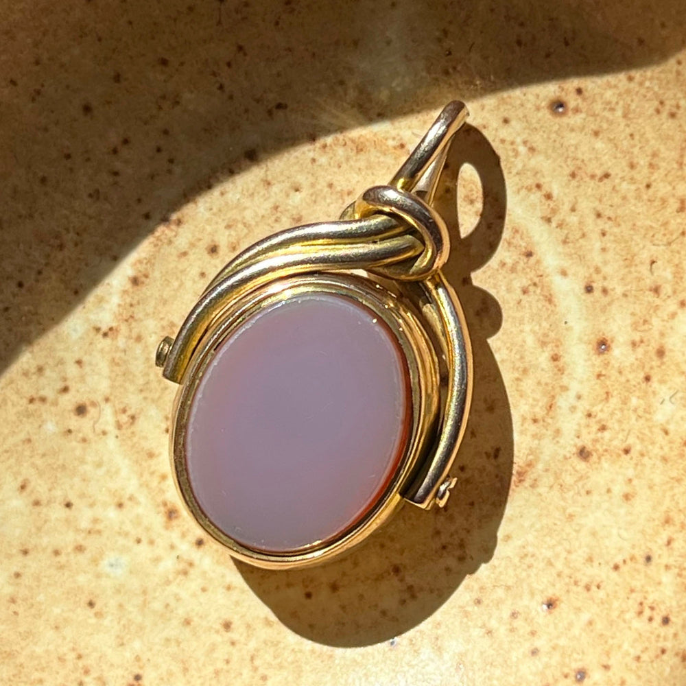 Antique Victorian Gold Knot Spinner Fob Pendant with Bloodstone and Carnelian, c. 1890