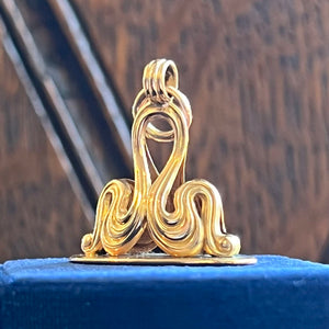 Vintage Art Nouveau Gold Swirl Fob Pendant, c. 1910