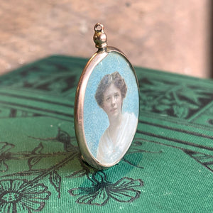 Antique Oval Gold Frame Pendant Portrait of a Young Woman