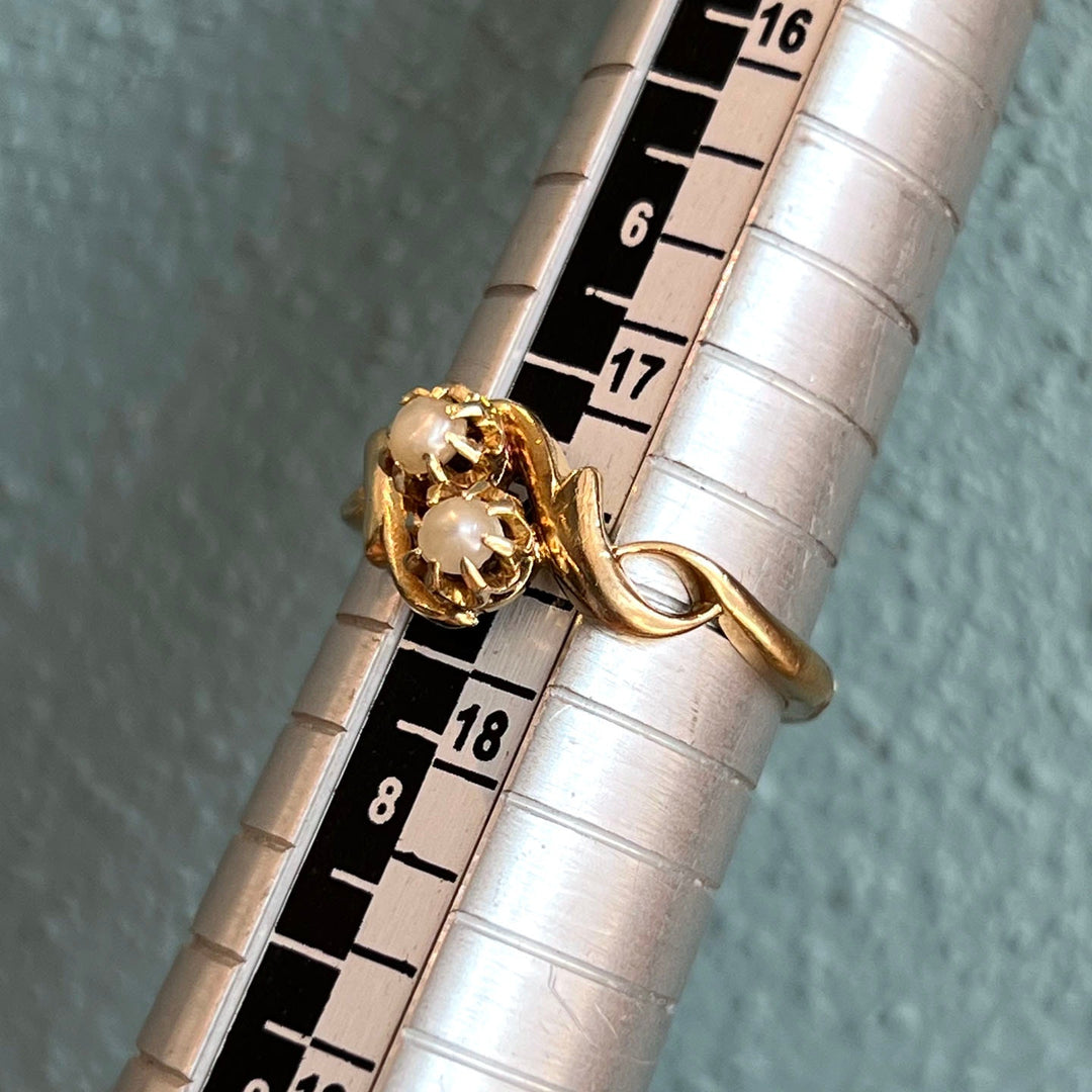 French Gold Pearl Moi et Toi Bypass Ring, circa 1900
