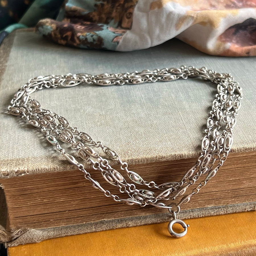 French Silver Long Guard Watch Chain, c. 1900