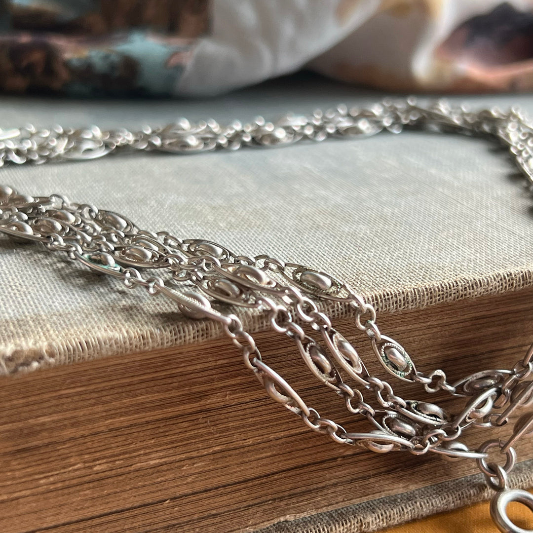 French Silver Long Guard Watch Chain, c. 1900