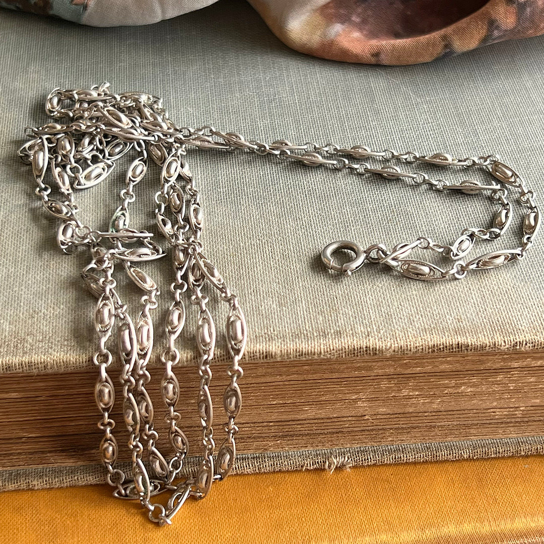 French Silver Long Guard Watch Chain, c. 1900