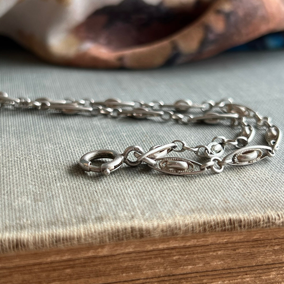 French Silver Long Guard Watch Chain, c. 1900