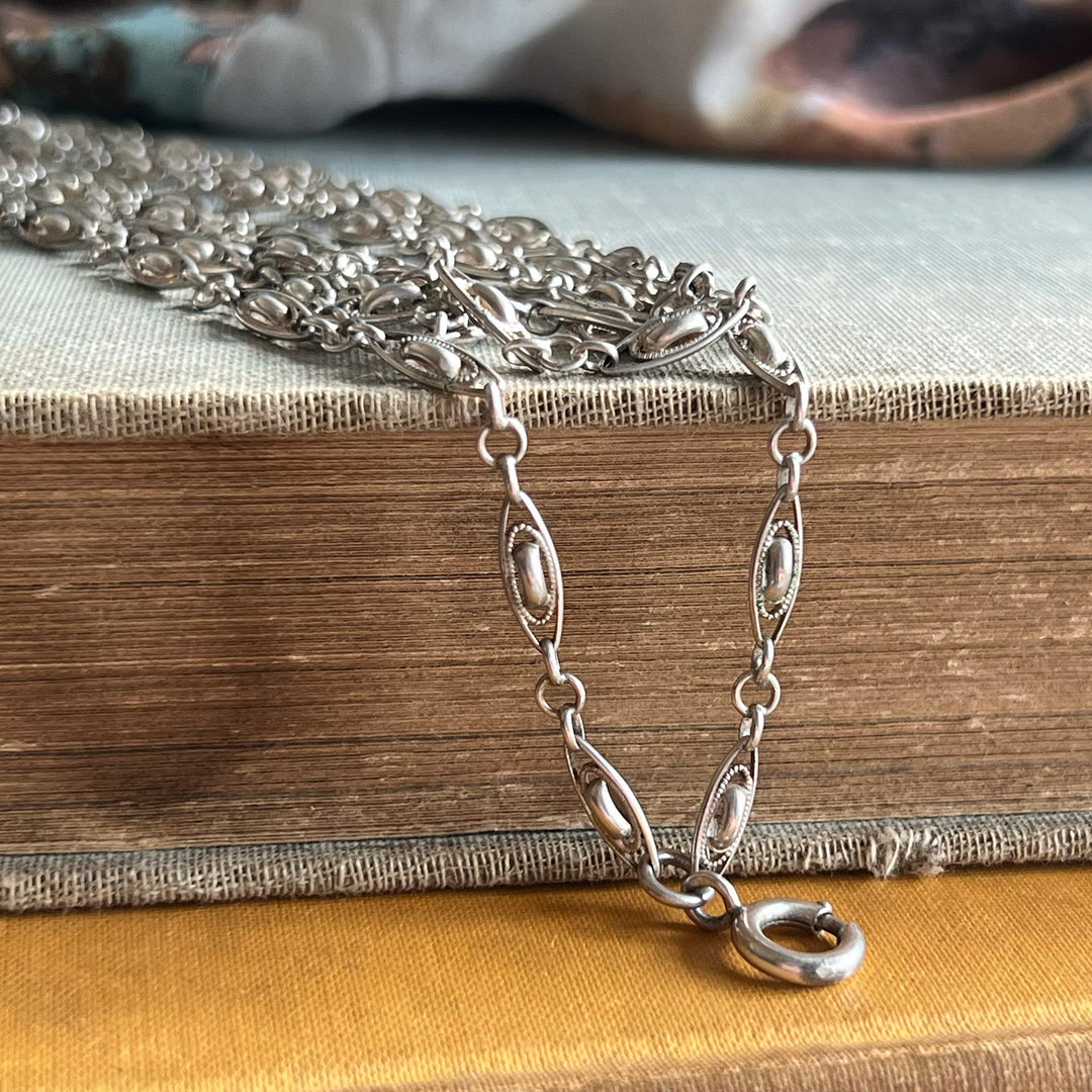 French Silver Long Guard Watch Chain, c. 1900