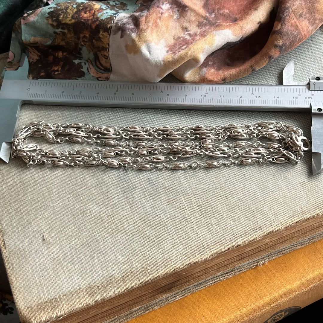 French Silver Long Guard Watch Chain, c. 1900