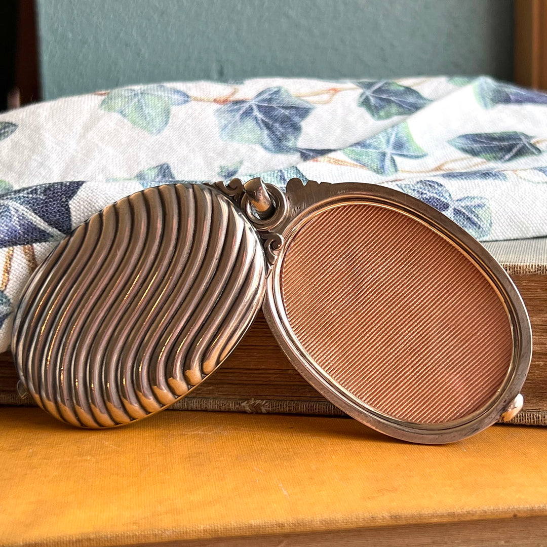 French Silver Wave Pattern Slide Locket Pendant, c. 1900