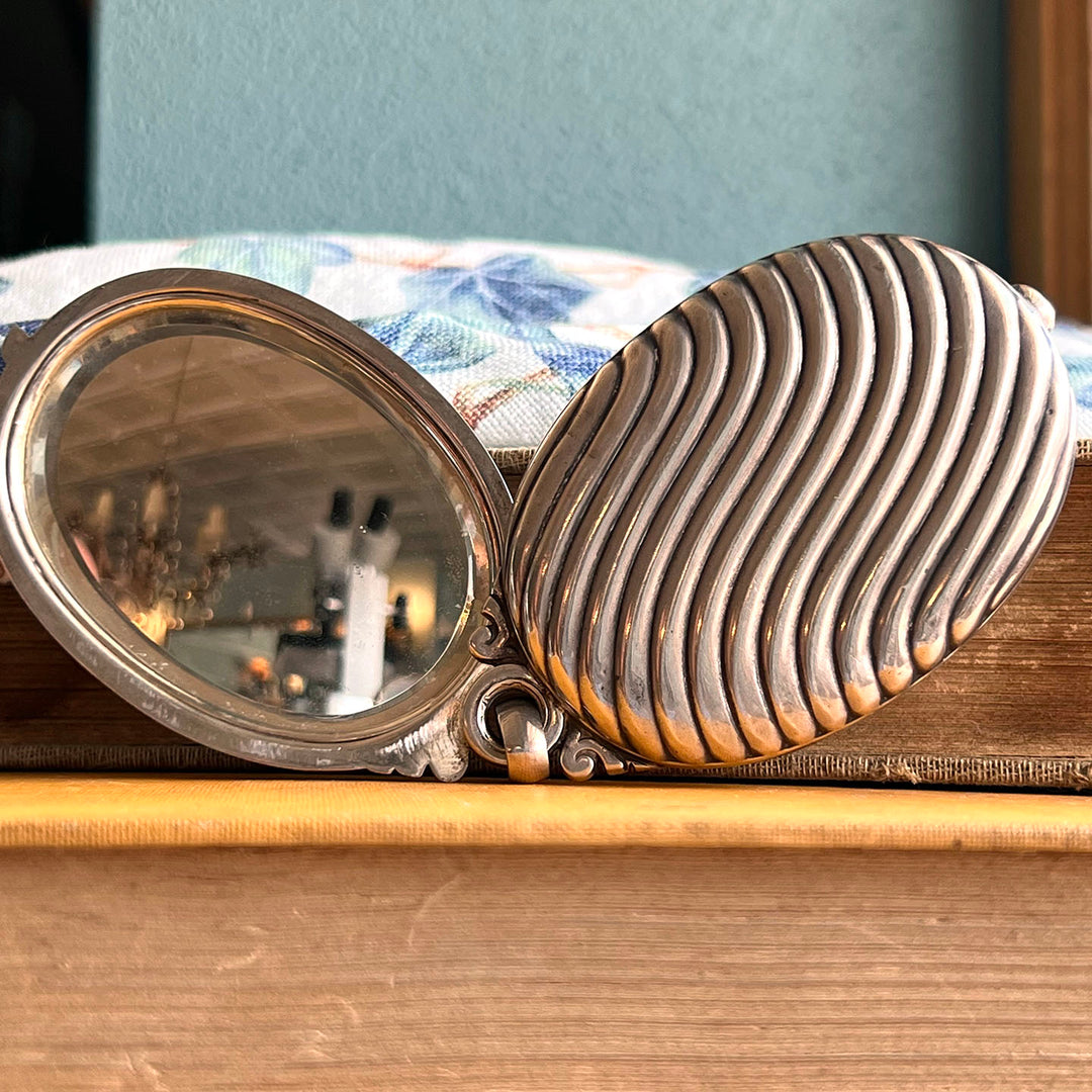 French Silver Wave Pattern Slide Locket Pendant, c. 1900