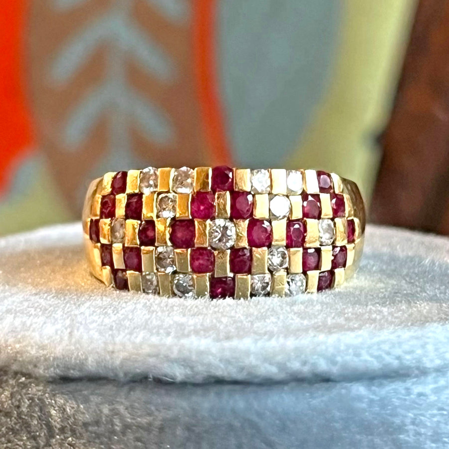 Geometric Ruby Diamond Band Ring 18k Gold London 1997