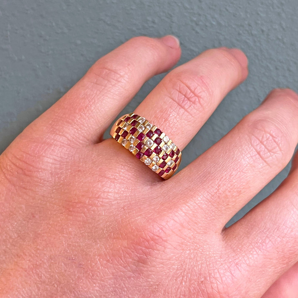 Geometric Ruby Diamond Band Ring 18k Gold London 1997