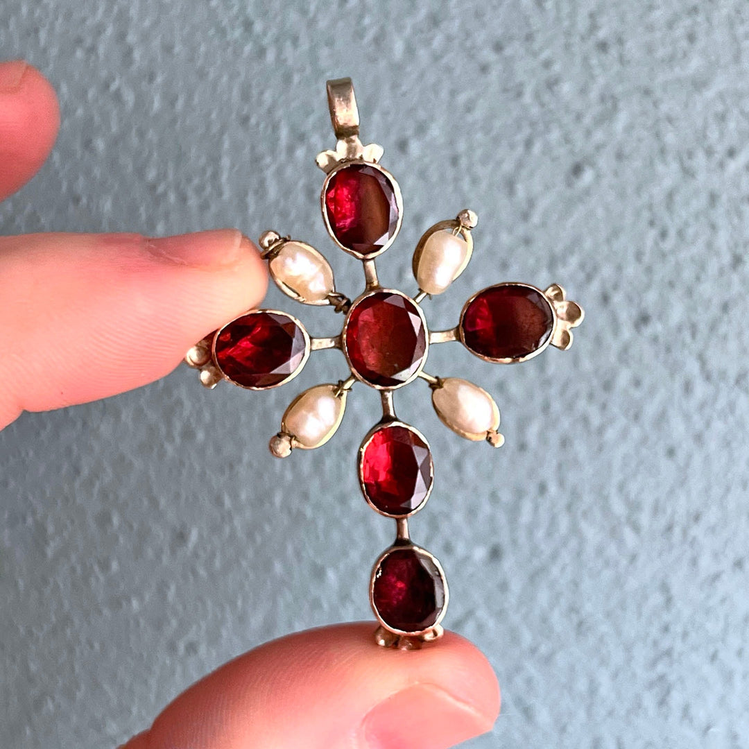 Antique pearl and garnet pendant