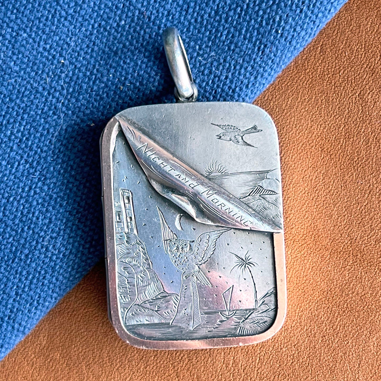 Antique Victorian Silver Locket "Night and Morning" c. 1890