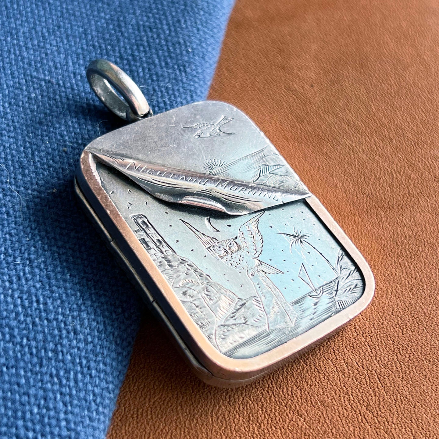 Antique Victorian Silver Locket "Night and Morning" c. 1890