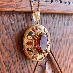 Antique Scottish Victorian Locket Agate Citrine 15k Gold