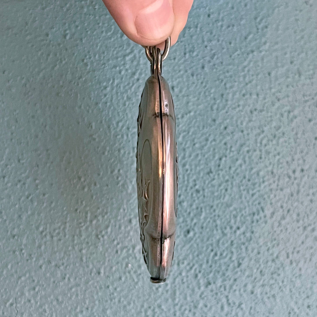 Antique French Slide Locket with Mirror Art Nouveau Holly, c.1900