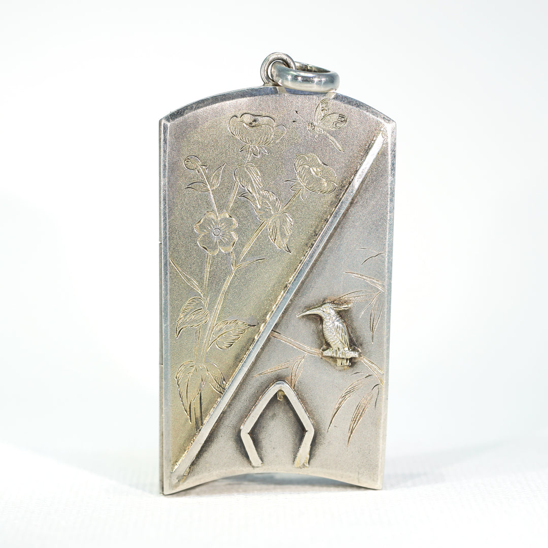 Antique Silver Engraved Bird & Flowers Locket