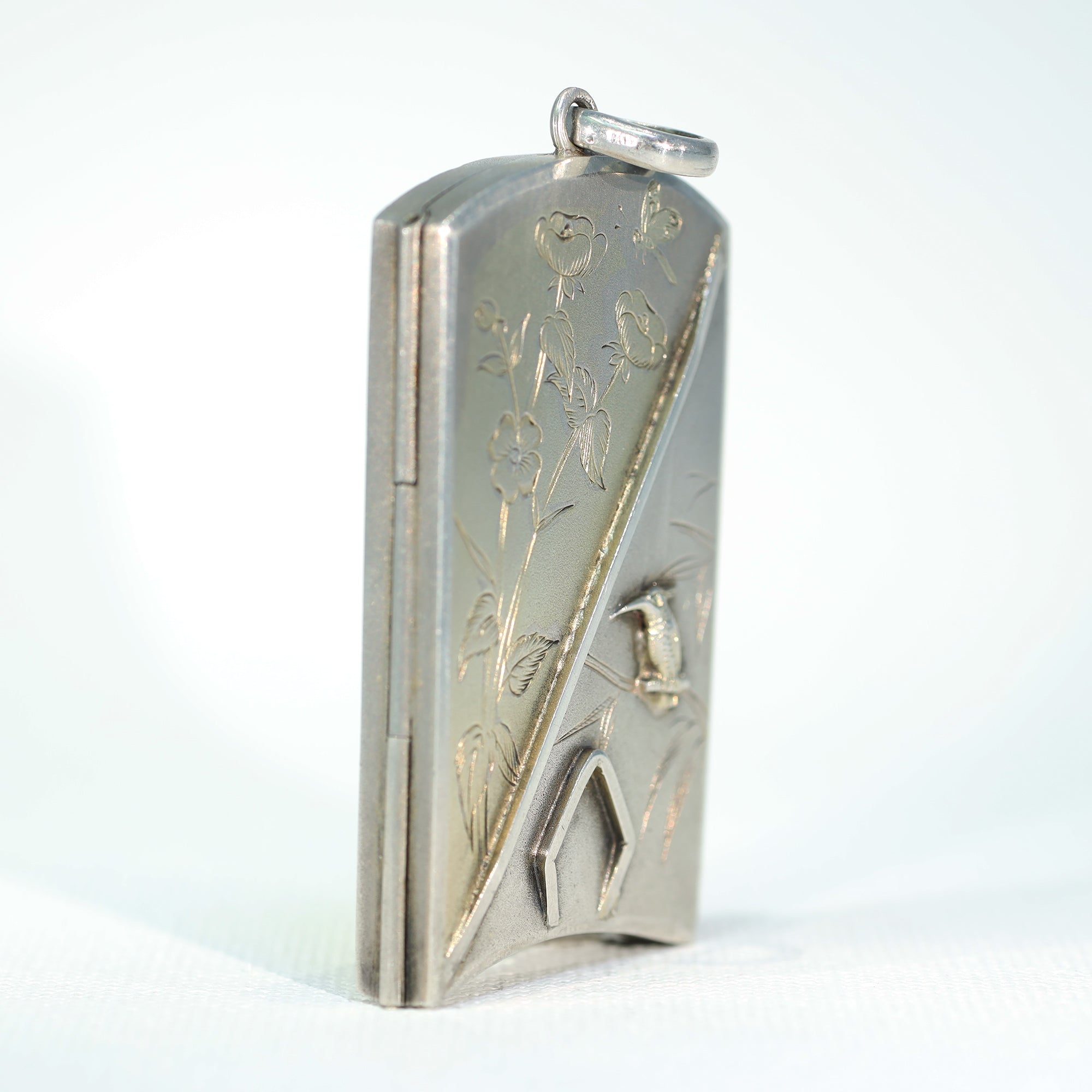 Antique Silver Engraved Bird & Flowers Locket